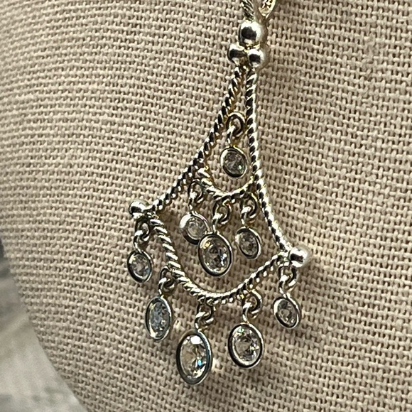 Vintage Diamonique Sterling Silver Chandelier Pendant Necklace, 16" - Picture 7 of 17